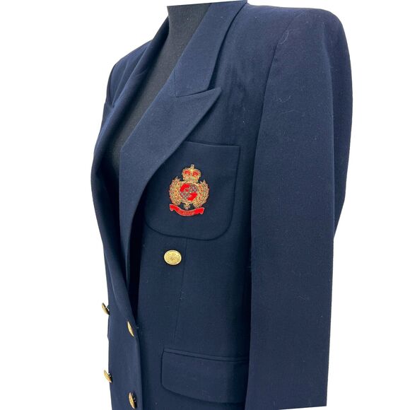 Charter Club Vintage Navy Blue 100% Wool Double Breasted Beaded Crest Blazer 4 - Picture 2 of 9